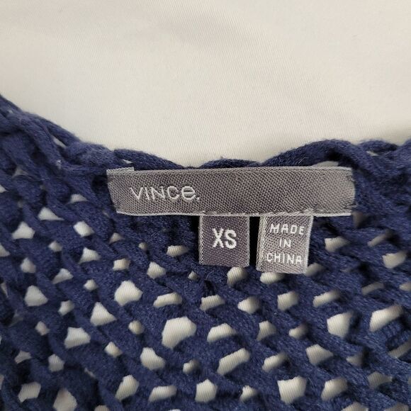 VINCE navy blue sweater bias open knit scoop neck asymmetrical XS - Picture 6 of 11
